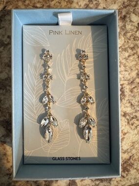 Pink Linen Gold-Tone Clear Crystal Drop Earrings